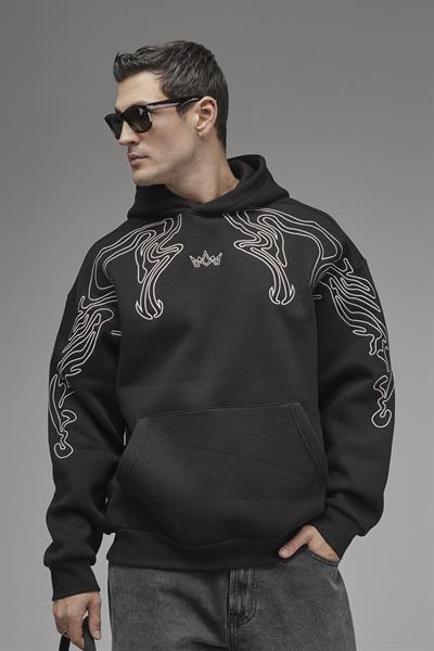 Nakış Detaylı Oversize Kalıp Kapüşonlu Sweatshirt