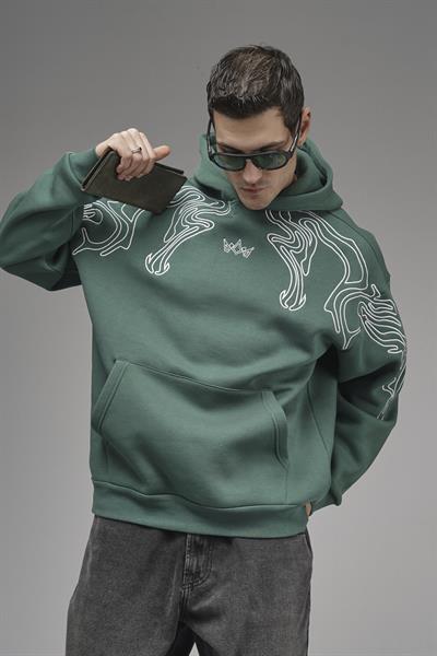 Nakış Detaylı Oversize Kalıp Kapüşonlu Sweatshirt