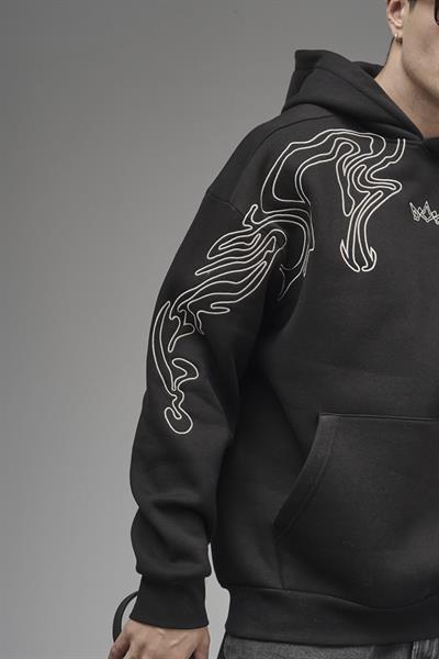 Nakış Detaylı Oversize Kalıp Kapüşonlu Sweatshirt