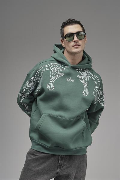 Nakış Detaylı Oversize Kalıp Kapüşonlu Sweatshirt