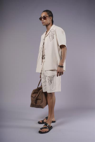 Nakış Detaylı Pamuk Keten Şort Takım