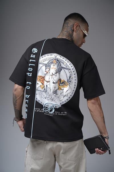 Nakışlı Sırtı Baskılı Biyeli Oversize Kalıp Unisex Tişört