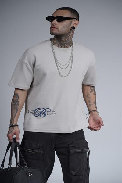 Nakışlı Sırtı Baskılı Biyeli Oversize Kalıp Unisex Tişört