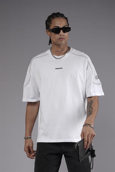 Omuzları Karyoka Dikişli Baskılı Oversize Kalıp Tişört