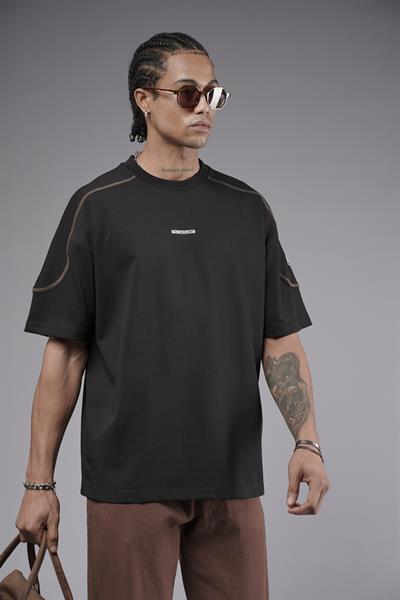 Omuzları Karyoka Dikişli Baskılı Oversize Kalıp Tişört