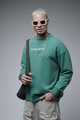 Oversize Kalıp Baskılı Yaka Kol Ribanalı Sweat