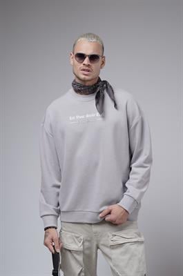 Oversize Kalıp Baskılı Yaka Kol Ribanalı Sweat