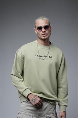 Oversize Kalıp Baskılı Yaka Kol Ribanalı Sweat