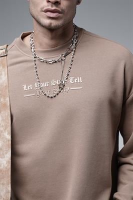 Oversize Kalıp Baskılı Yaka Kol Ribanalı Sweat