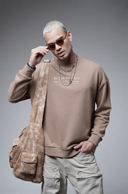 Oversize Kalıp Baskılı Yaka Kol Ribanalı Sweat