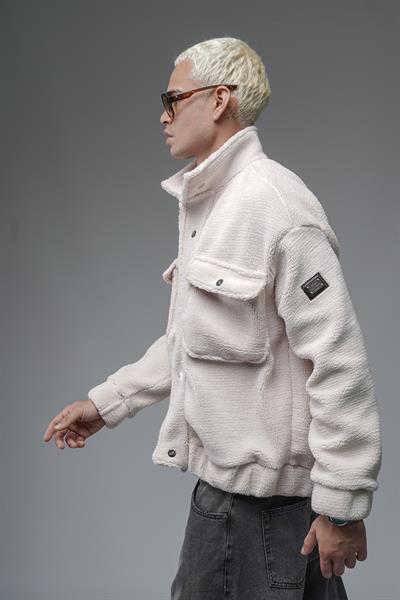 Oversize Kalıp Çıtçıt Kapamalı Logo Detaylı Peluş Ceket