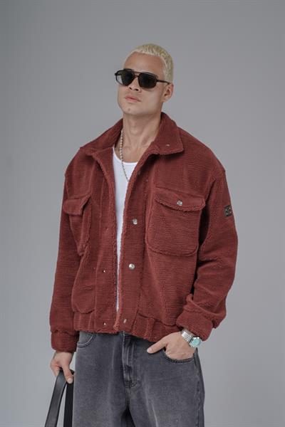 Oversize Kalıp Çıtçıt Kapamalı Logo Detaylı Peluş Ceket