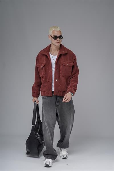 Oversize Kalıp Çıtçıt Kapamalı Logo Detaylı Peluş Ceket