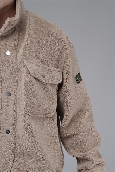 Oversize Kalıp Çıtçıt Kapamalı Logo Detaylı Peluş Ceket
