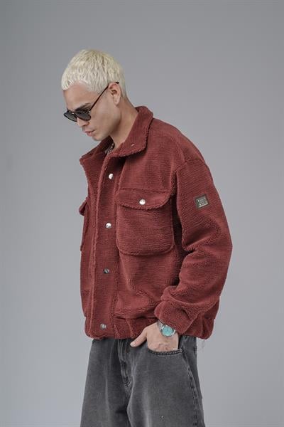 Oversize Kalıp Çıtçıt Kapamalı Logo Detaylı Peluş Ceket
