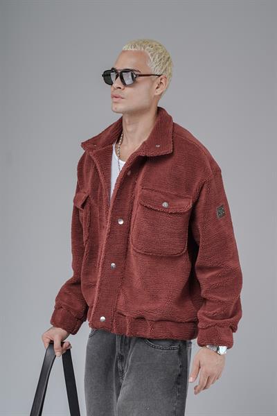 Oversize Kalıp Çıtçıt Kapamalı Logo Detaylı Peluş Ceket