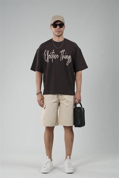 Oversize Kalıp Effective Things Yazılı Basic Tişört