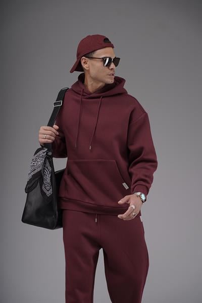 Oversize Kalıp Kanguru Cepli Kapuşonlu Düz Alt Üst Takım