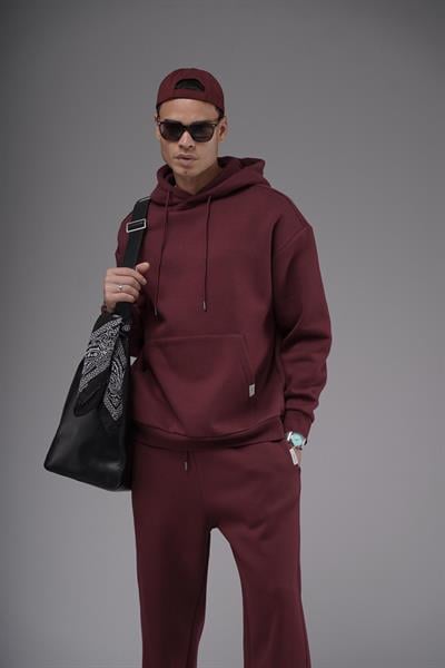 Oversize Kalıp Kanguru Cepli Kapuşonlu Düz Alt Üst Takım