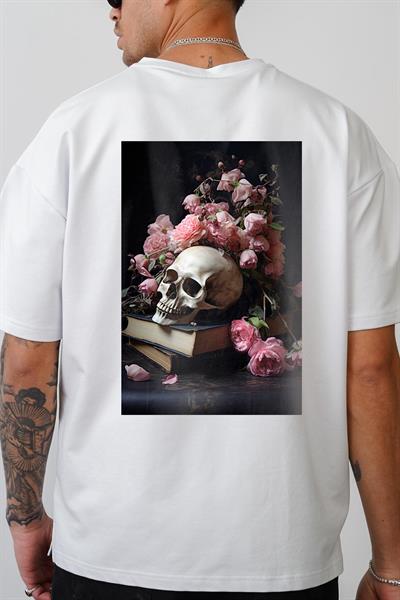 Oversize Kalıp Kuru Kafa Baskılı Unisex Tişört