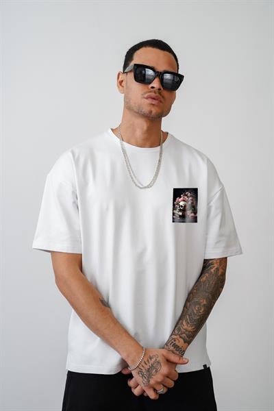 Oversize Kalıp Kuru Kafa Baskılı Unisex Tişört