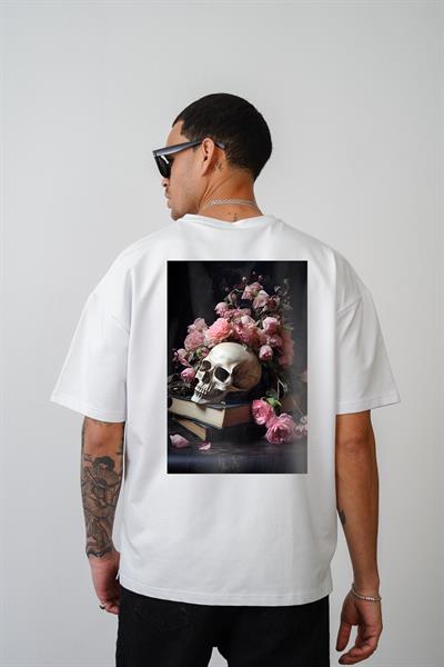Oversize Kalıp Kuru Kafa Baskılı Unisex Tişört