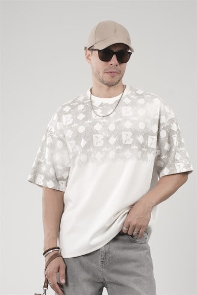 Oversize Kalıp Logo Baskılı Bisiklet Yaka Basic Tişört
