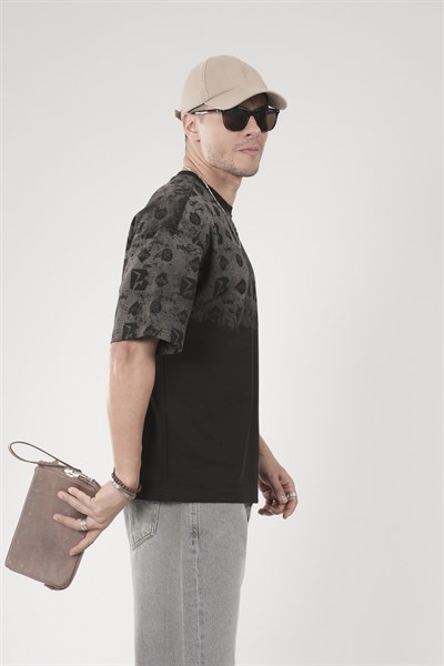 Oversize Kalıp Logo Baskılı Bisiklet Yaka Basic Tişört
