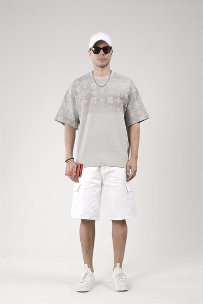 Oversize Kalıp Logo Baskılı Bisiklet Yaka Basic Tişört