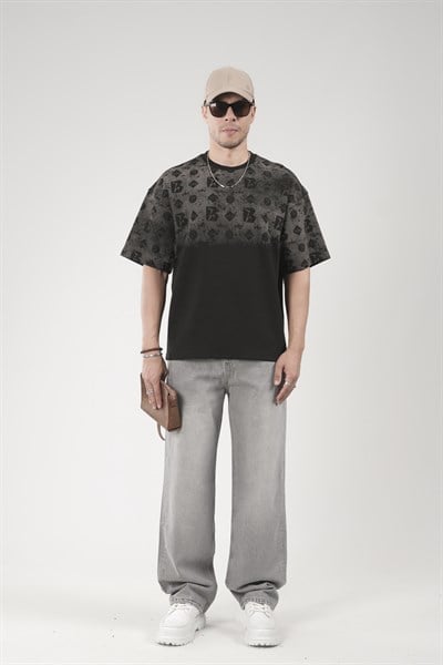 Oversize Kalıp Logo Baskılı Bisiklet Yaka Basic Tişört