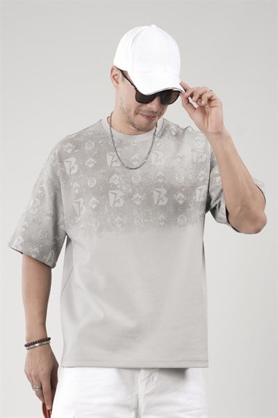 Oversize Kalıp Logo Baskılı Bisiklet Yaka Basic Tişört