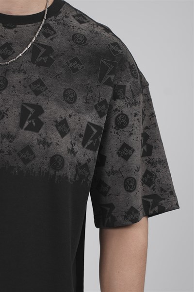 Oversize Kalıp Logo Baskılı Bisiklet Yaka Basic Tişört