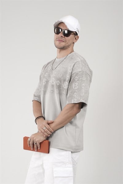 Oversize Kalıp Logo Baskılı Bisiklet Yaka Basic Tişört