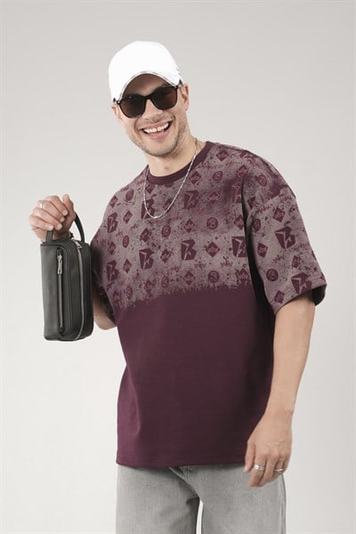 Oversize Kalıp Logo Baskılı Bisiklet Yaka Basic Tişört