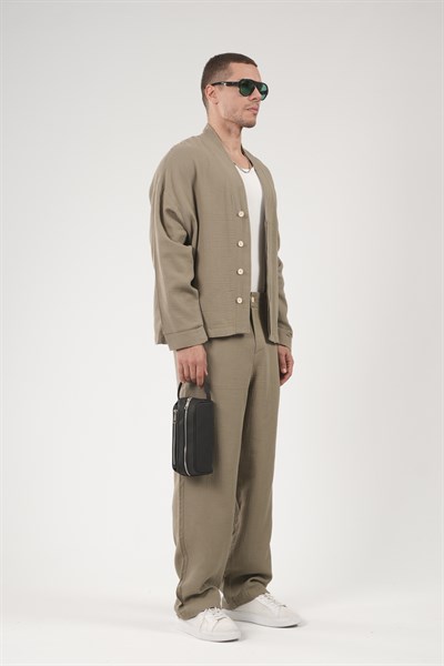 Oversize Kalıp Müslin Erkek Kimono Takım
