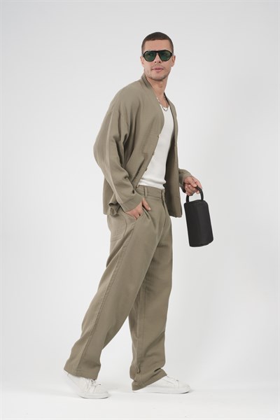 Oversize Kalıp Müslin Erkek Kimono Takım