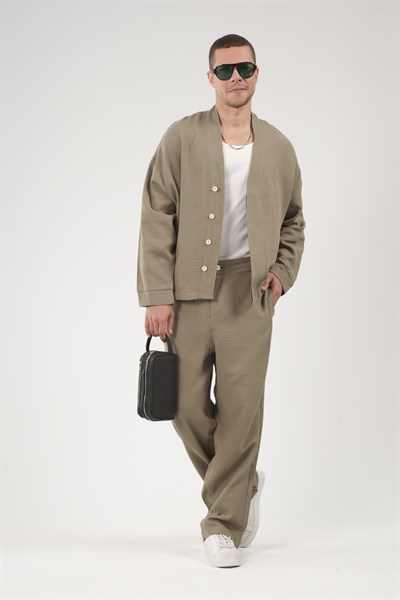 Oversize Kalıp Müslin Erkek Kimono Takım