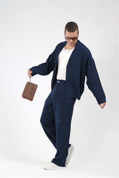 Oversize Kalıp Müslin Erkek Kimono Takım