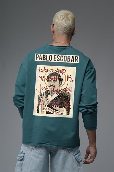 Oversize Kalıp Pablo Escobar Baskılı Pis Yaka Sweatshirt
