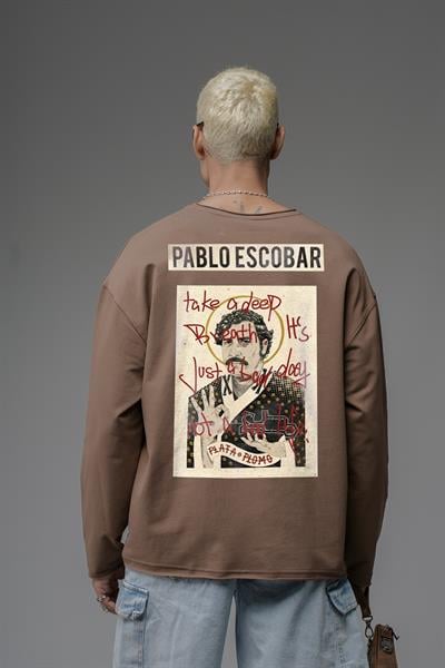 Oversize Kalıp Pablo Escobar Baskılı Pis Yaka Sweatshirt