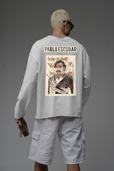 Oversize Kalıp Pablo Escobar Baskılı Pis Yaka Sweatshirt