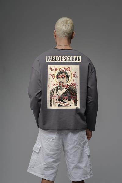Oversize Kalıp Pablo Escobar Baskılı Pis Yaka Sweatshirt