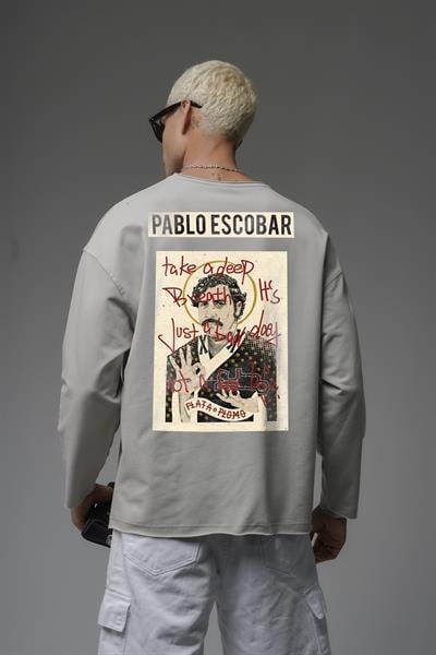 Oversize Kalıp Pablo Escobar Baskılı Pis Yaka Sweatshirt