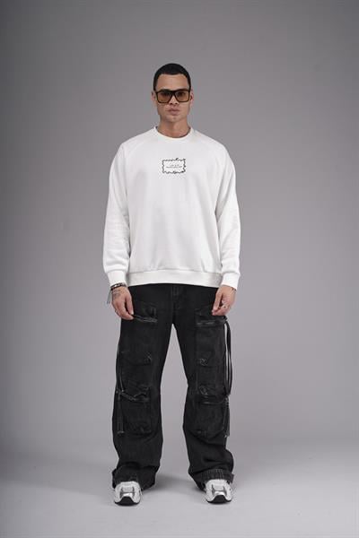 Oversize Kalıp Reglan Kol Nakış Detaylı Sweatshirt