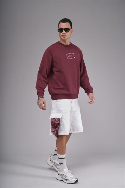 Oversize Kalıp Reglan Kol Nakış Detaylı Sweatshirt