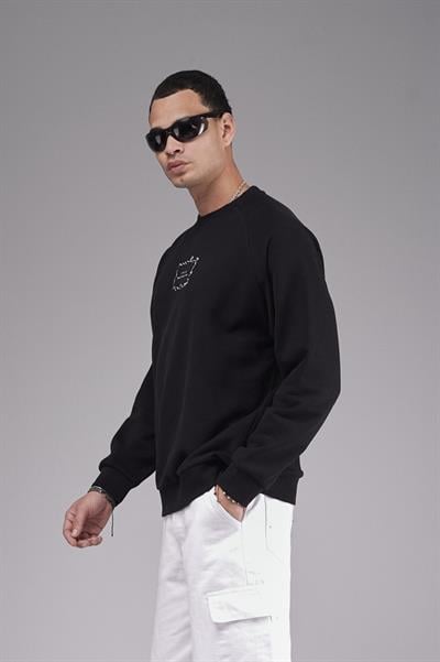 Oversize Kalıp Reglan Kol Nakış Detaylı Sweatshirt