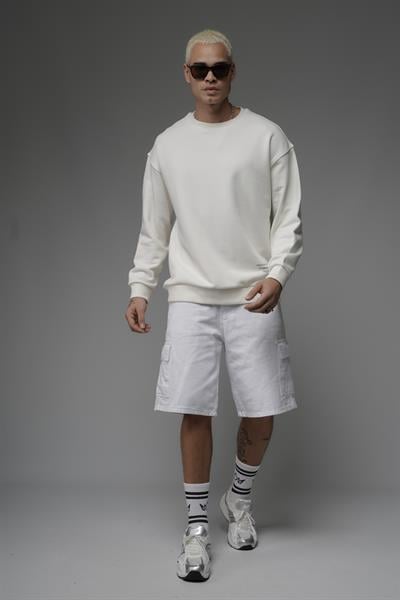Oversize Kalıp Sırtı Kilim Desenli Erkek Sweatshirt
