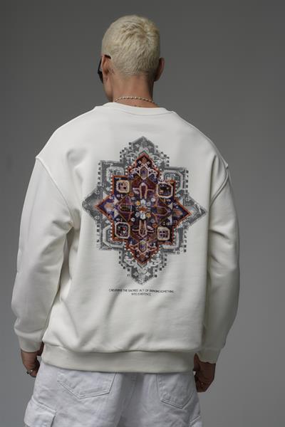 Oversize Kalıp Sırtı Kilim Desenli Erkek Sweatshirt