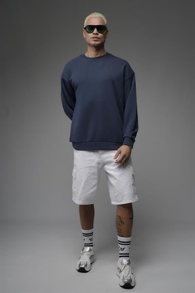 Oversize Kalıp Sırtı Kilim Desenli Erkek Sweatshirt