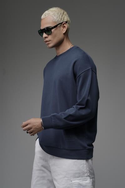 Oversize Kalıp Sırtı Kilim Desenli Erkek Sweatshirt